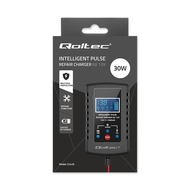 Ładowarka do akumulatora Qoltec AGM GEL STD 6V/12V | 2A | Pr… | PartsPC.pl