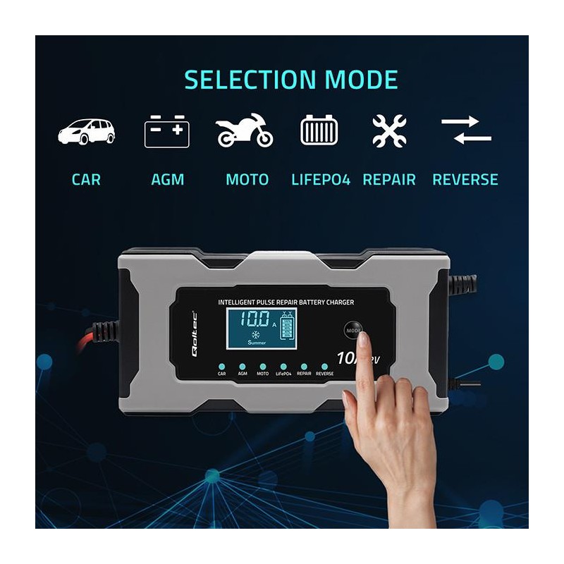 Ładowarka inteligentna Qoltec mikroprocesorowa 12V 10A | PartsPC.pl
