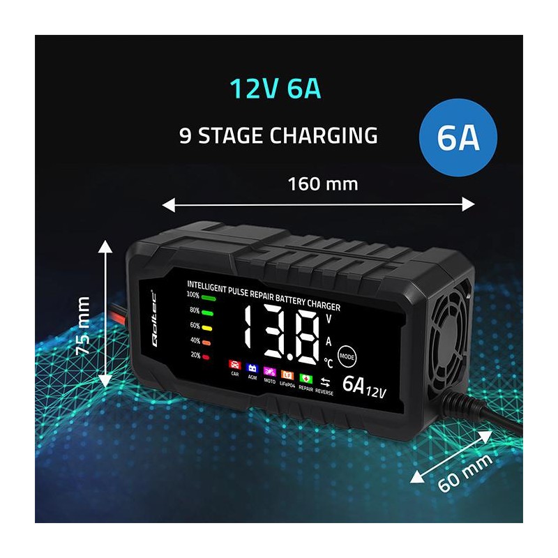 Ładowarka inteligentna Qoltec mikroprocesorowa 12V 6A | Pros… | PartsPC.pl