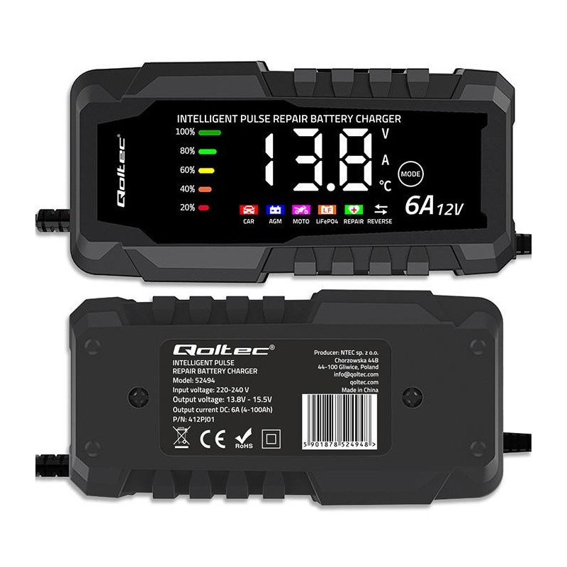Ładowarka inteligentna Qoltec mikroprocesorowa 12V 6A | Pros… | PartsPC.pl