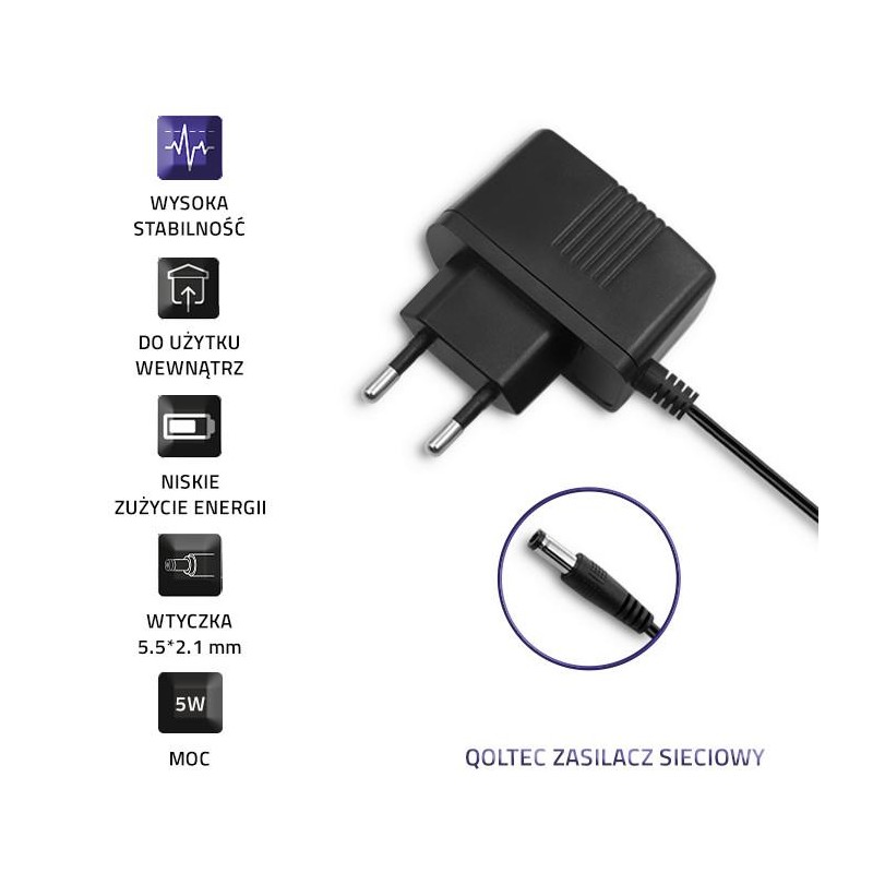 Zasilacz sieciowy Qoltec wtyczkowy 5W | 5V | 1A | 5.5*2.1 | PartsPC.pl