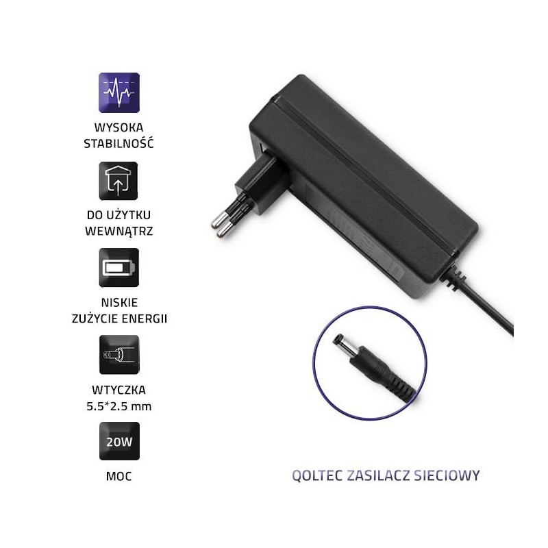 Zasilacz sieciowy Qoltec wtyczkowy 20W | 5V | 4A | 5.5*2.5… | PartsPC.pl