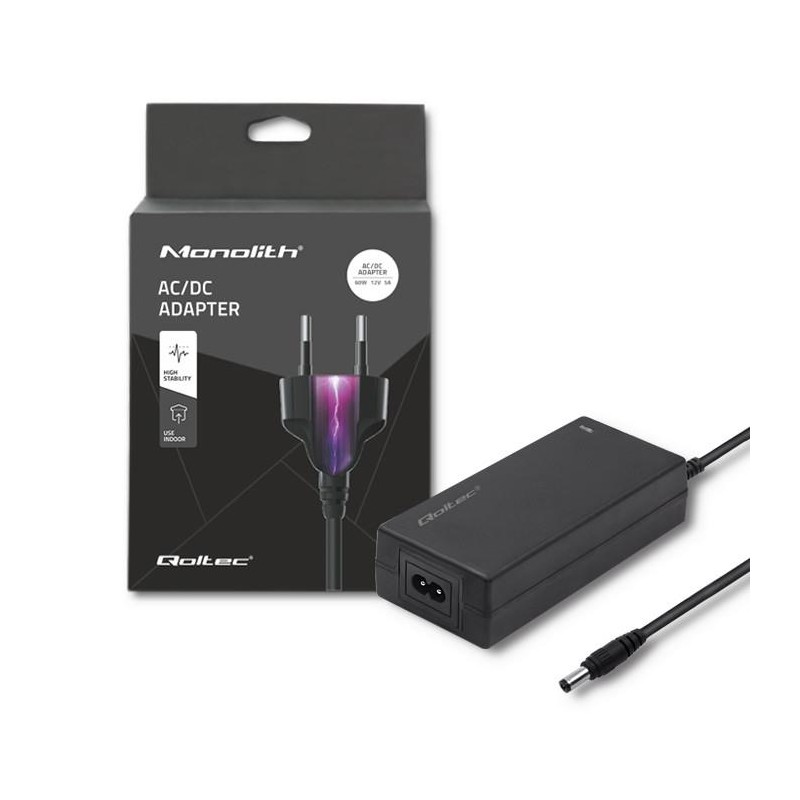 Zasilacz Qoltec desktopowy 60W | 12V | 5A | 5.5*2.1 | + kabel zasilający