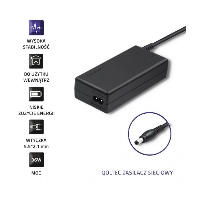 Zasilacz sieciowy Qoltec desktopowy 36W | 12V | 3A | 5.5*2.1… | PartsPC.pl