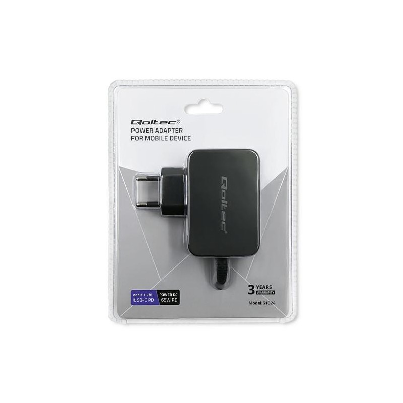 Ładowarka sieciowa Qoltec 65W | 5-20V | 3-3.25A | USB typ C … | PartsPC.pl