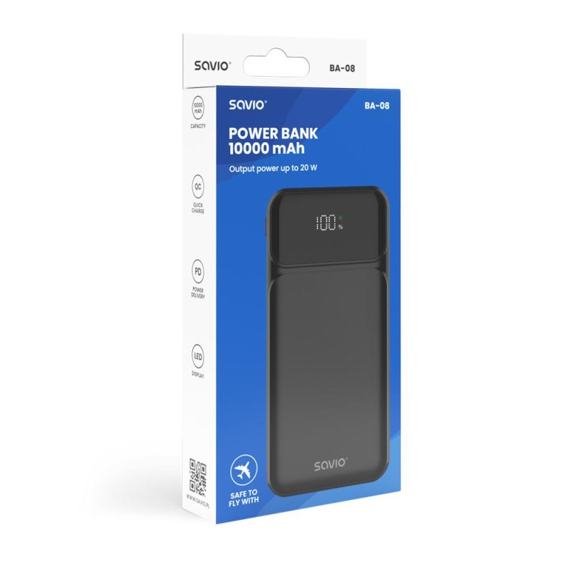Powerbank SAVIO BA-08 10000mAh Czarny | PartsPC.pl