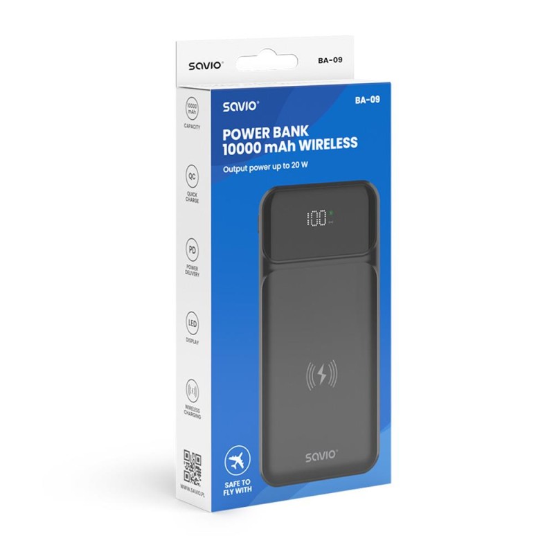 Powerbank SAVIO BA-09 10000mAh Ładowanie indukcyjne | PartsPC.pl