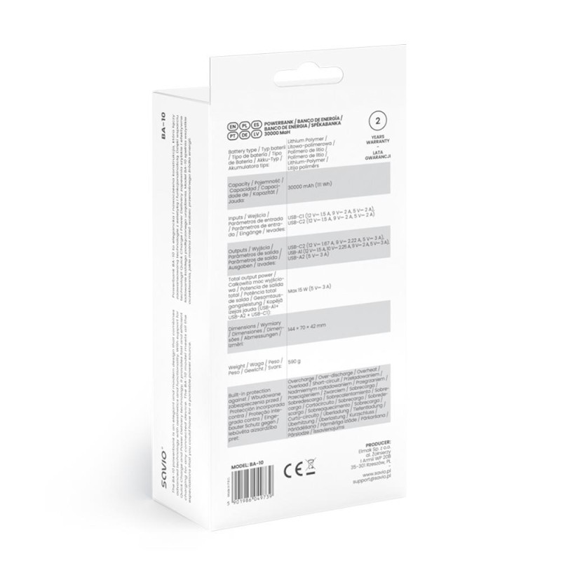 Powerbank Savio BA-10 30000mAh czarny | PartsPC.pl