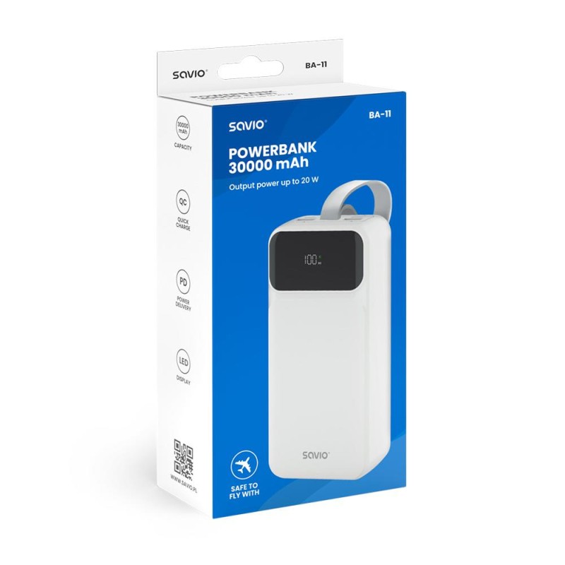 Powerbank Savio BA-11 30000mAh biały | PartsPC.pl