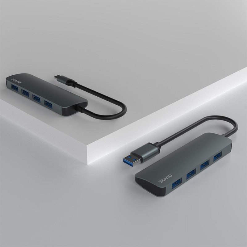 Hub USB 3.1 SAVIO AK-53 USB-A - 4 x USB-A szary
