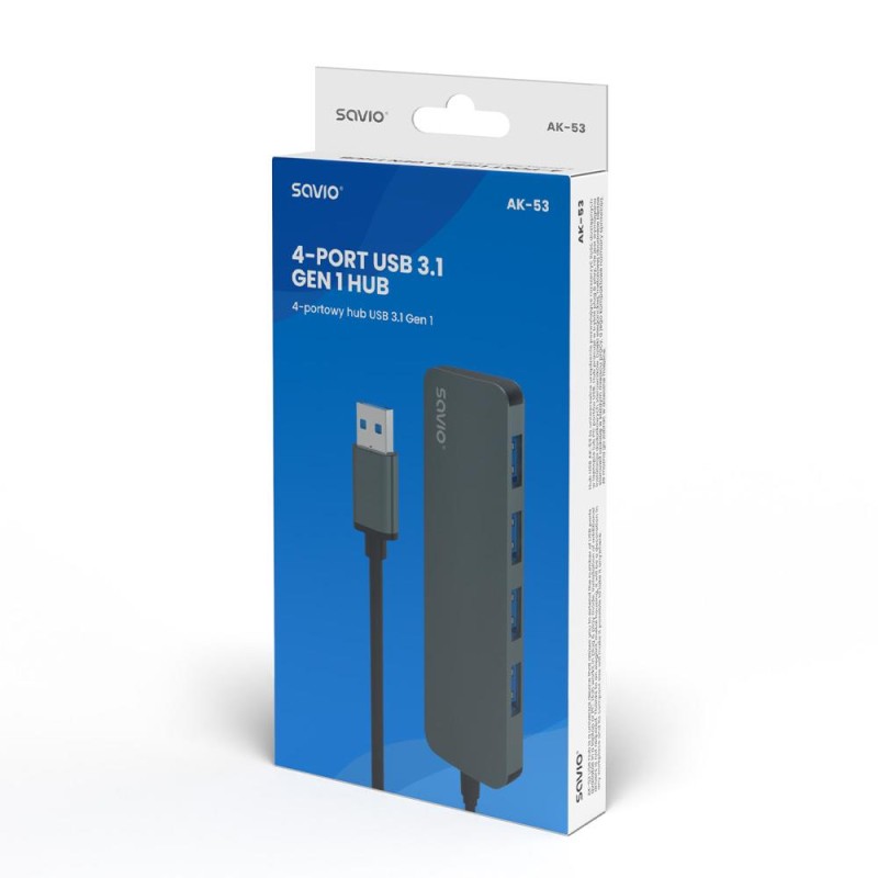 Hub USB 3.1 SAVIO AK-53 USB-A - 4 x USB-A szary