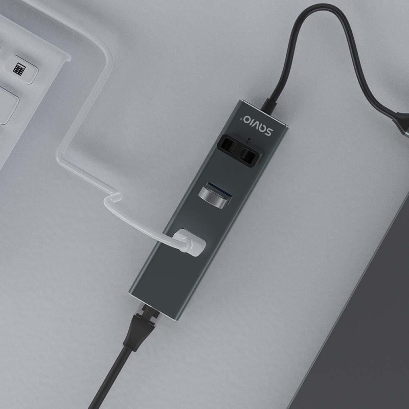HUB USB-C 3.1 SAVIO AK-57 z adapterem RJ-45 3-portowy