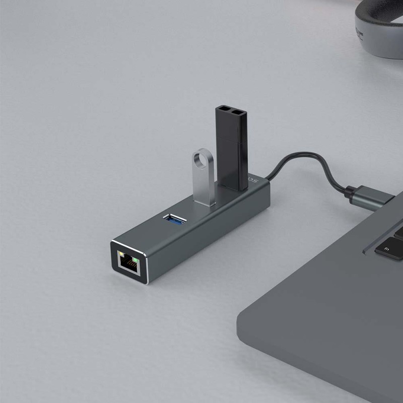 HUB USB-A 3.1 SAVIO AK-58 z adapterem RJ-45 3-portowy | PartsPC.pl