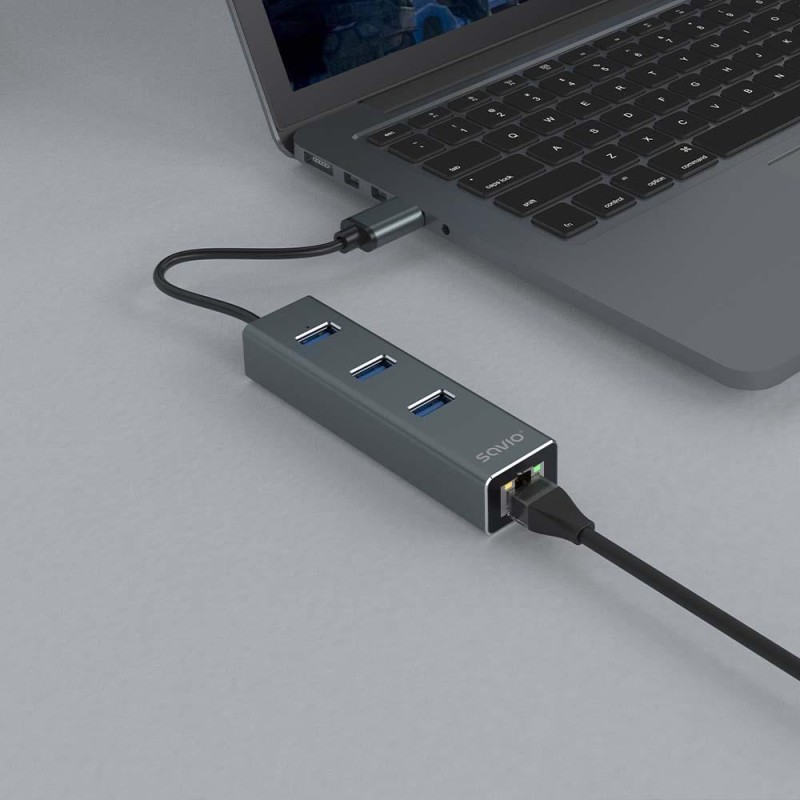 HUB USB-A 3.1 SAVIO AK-58 z adapterem RJ-45 3-portowy | PartsPC.pl