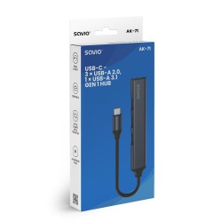 Hub USB SAVIO AK-71 USB-C - 3 x USB-A 2.0, 1 x USB-A 3.1 Gen… | PartsPC.pl