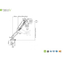 Ramię biurkowe LCD/LED Techly 13"-27", 6kg Amortyzator Gazowy, USB/Audio