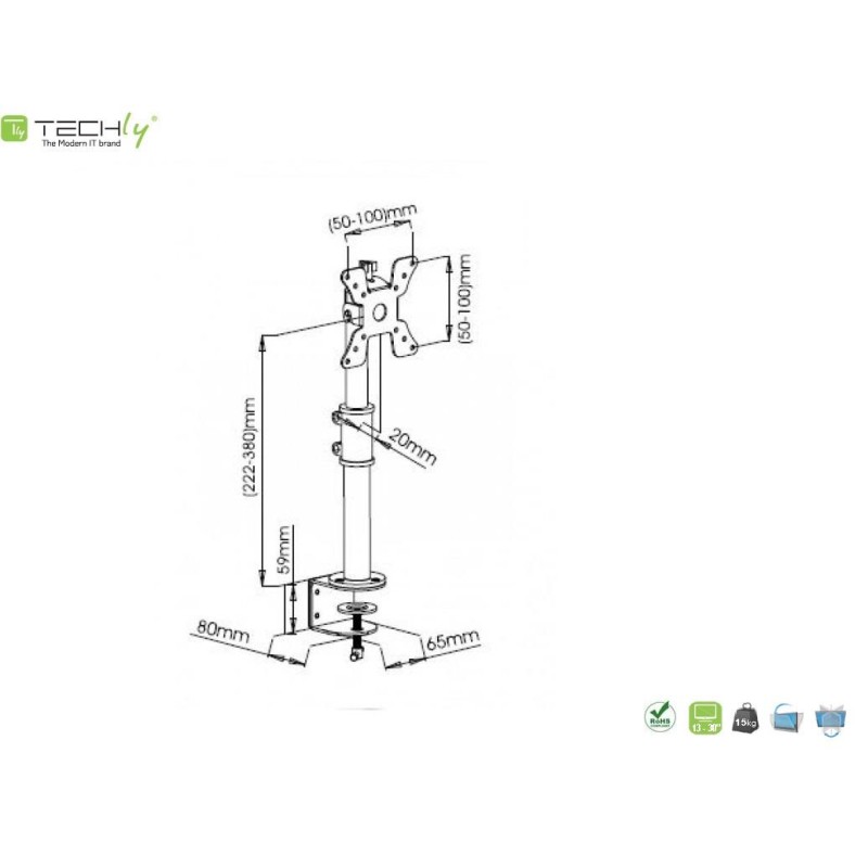 Uchwyt biurkowy Techly 13"-30", 15kg regulowany