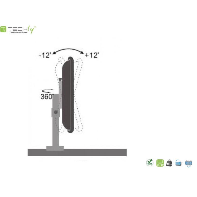 Uchwyt biurkowy Techly 13"-30", 15kg regulowany