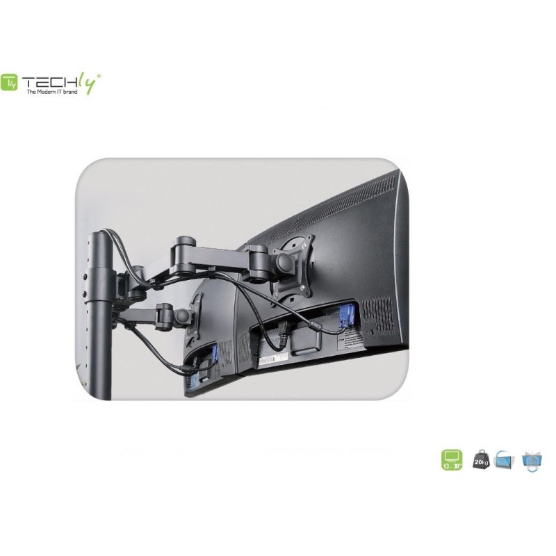 Uchwyt biurkowy Techly 13"-27", 2x10kg na 2 monitory, regulowany