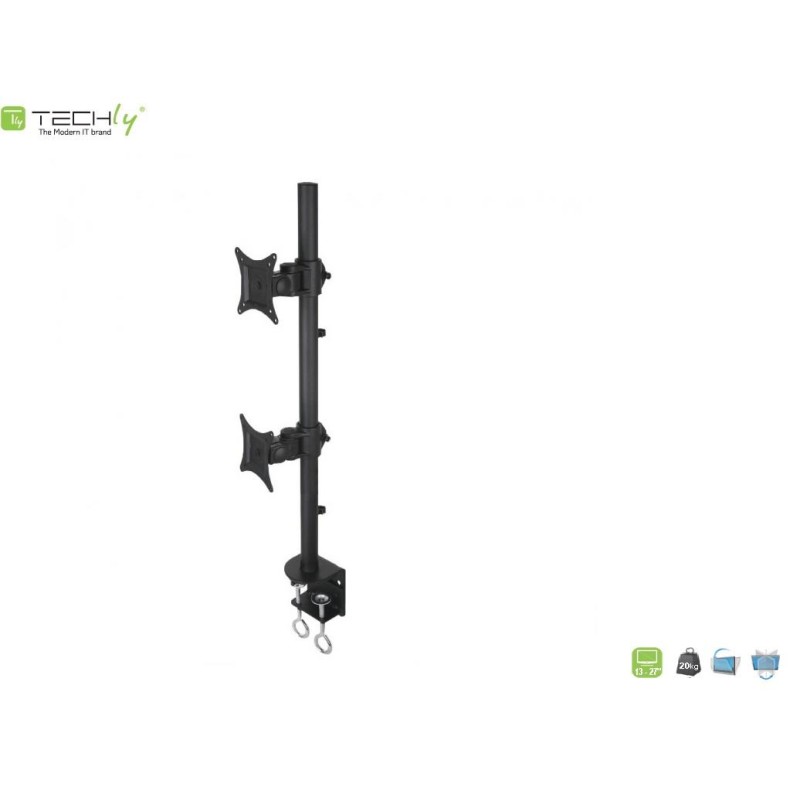 Uchwyt biurkowy Techly 13"-27", 2x10kg na 2 monitory regulowany