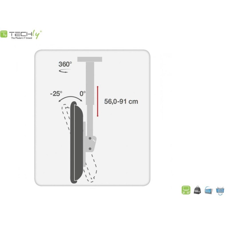 Uchwyt sufitowy Techly 32"-55", 50kg regulowany | PartsPC.pl