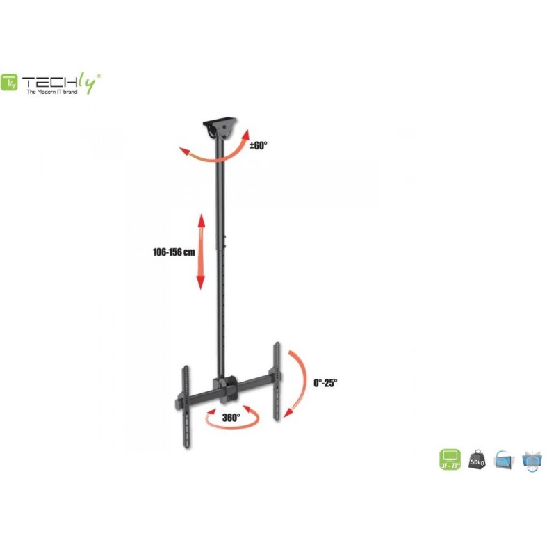 Uchwyt sufitowy Techly 37"-70", 50kg regulowany