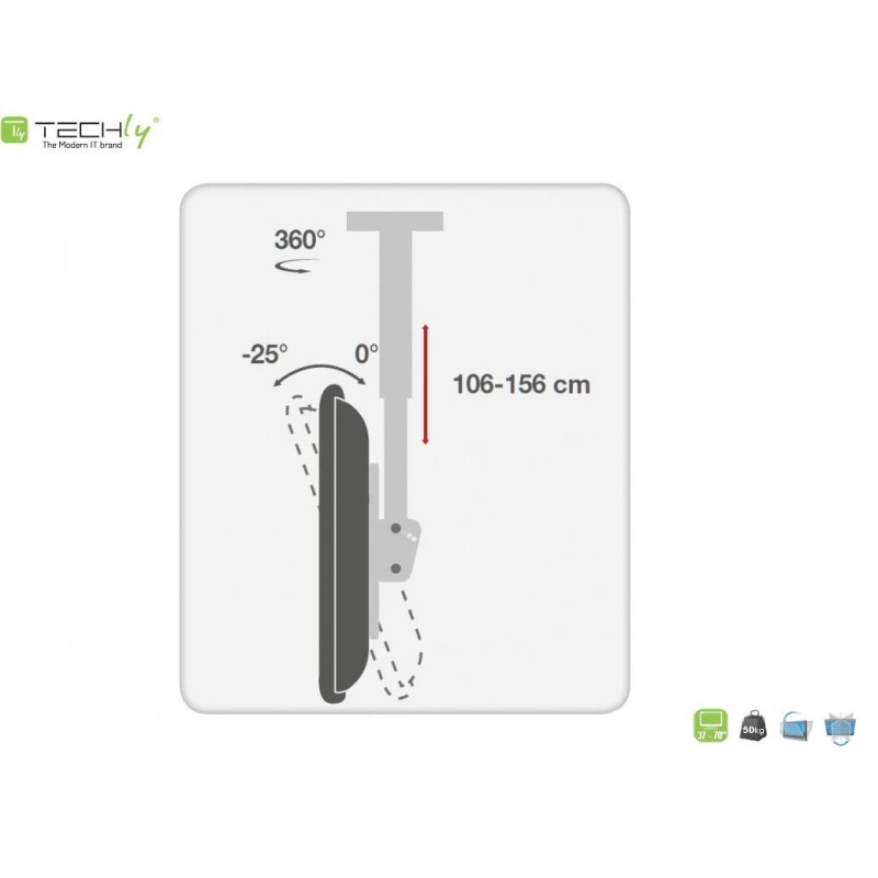 Uchwyt sufitowy Techly 37"-70", 50kg regulowany
