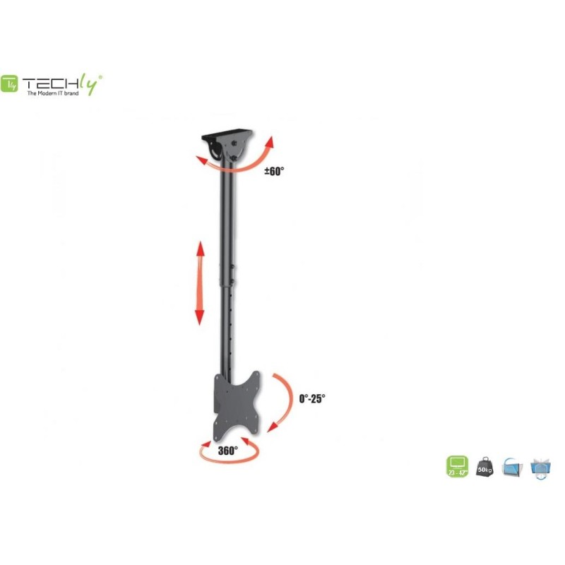 Uchwyt sufitowy Techly 23"-42", 50kg regulowany