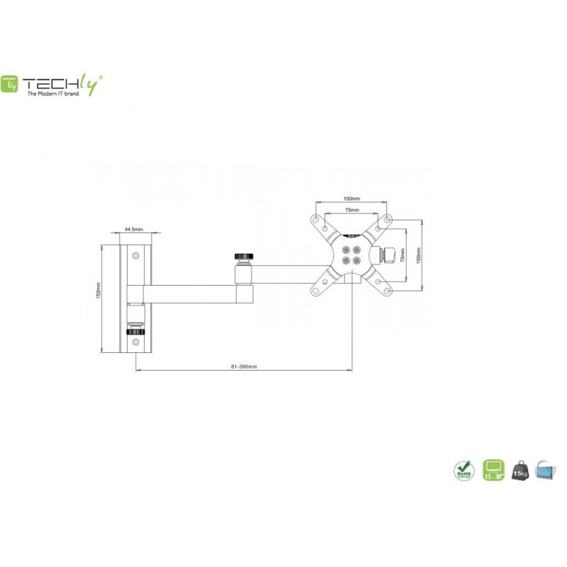 Uchwyt ścienny Techly 13"-30", 15kg obrotowy