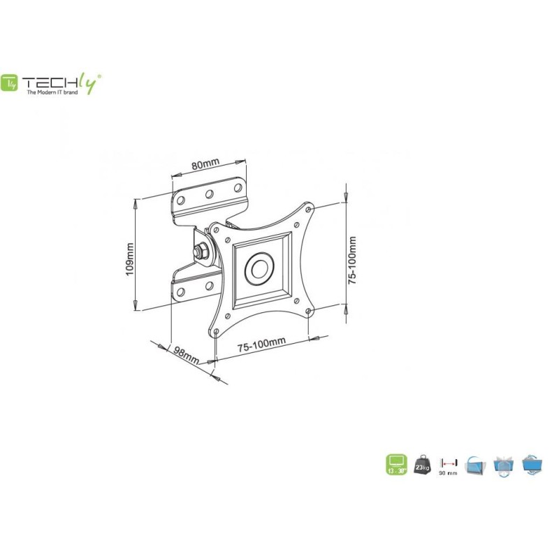 Uchwyt ścienny Techly 13"-30", 23kg obrotowy | PartsPC.pl