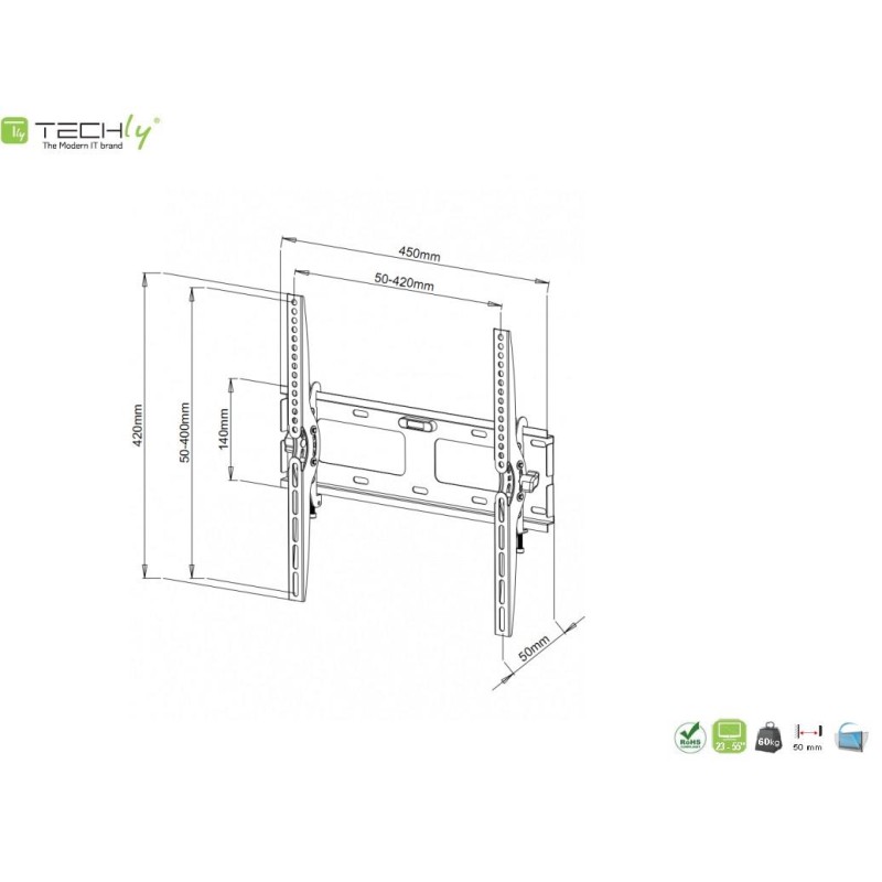 Uchwyt ścienny Techly 23"-55", 60kg slim