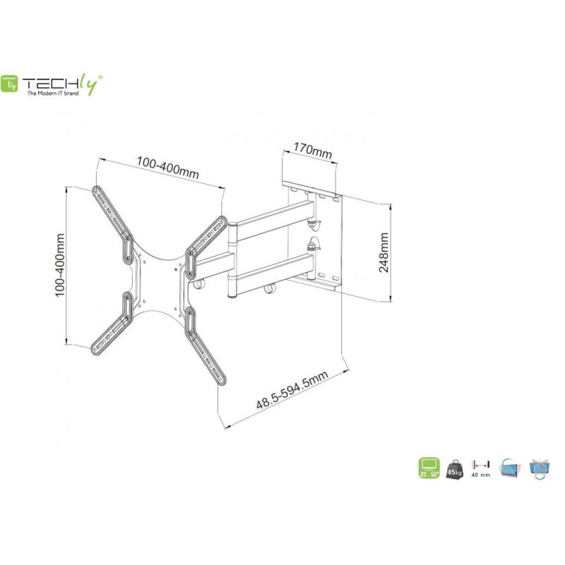 Uchwyt ścienny Techly 23"-55", 45kg obrotowy