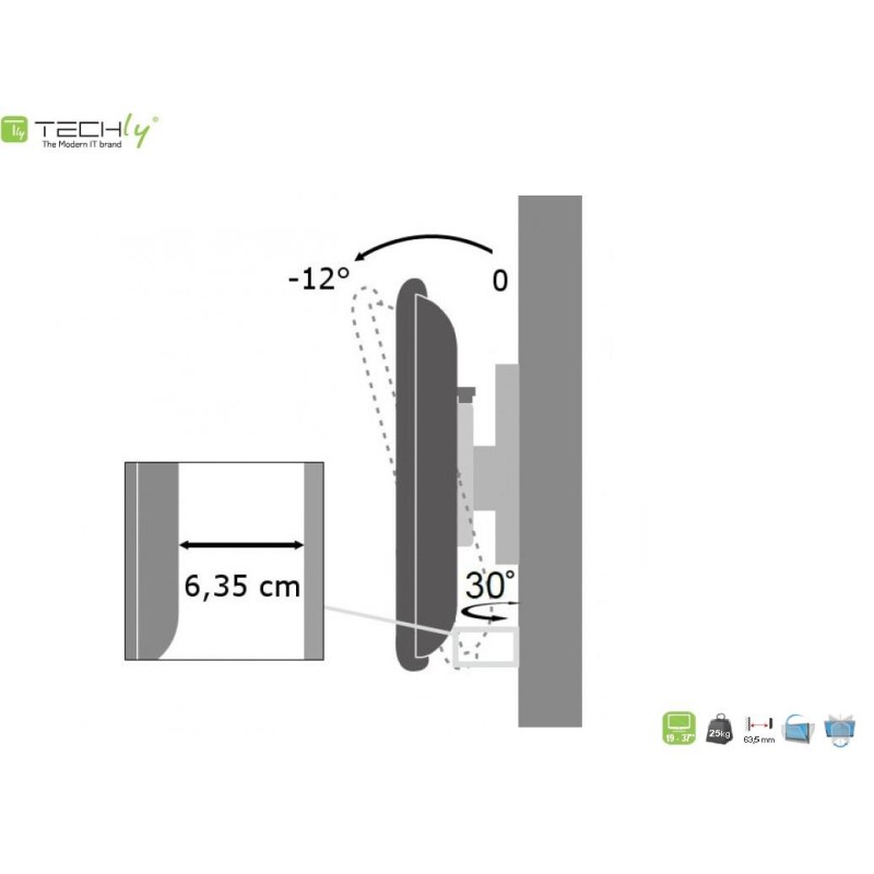 Uchwyt ścienny Techly 13"-37", 25kg obrotowy | PartsPC.pl