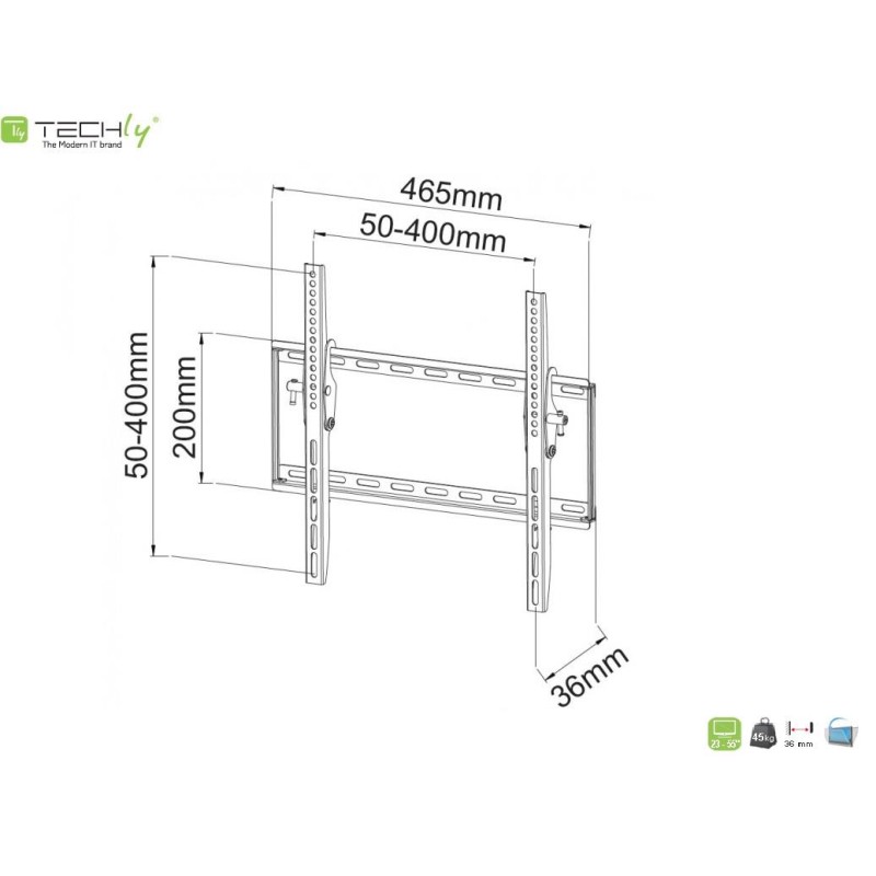 Uchwyt ścienny Techly 23"-55", 45kg slim