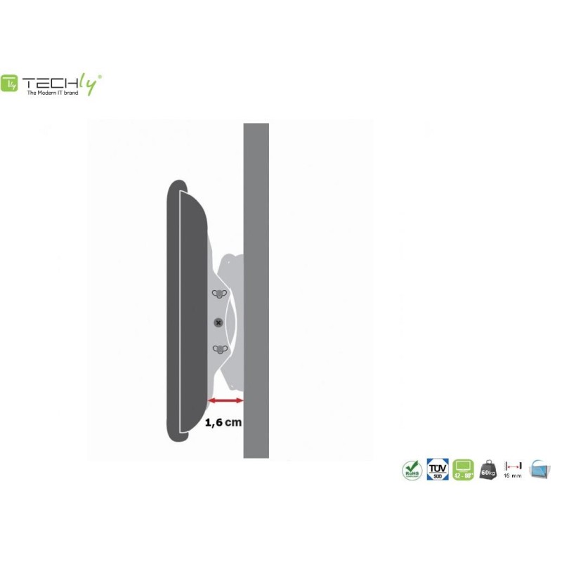 Uchwyt ścienny Techly 42"-80", 60kg slim | PartsPC.pl