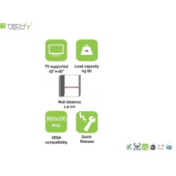 Uchwyt ścienny Techly 42"-80", 60kg slim | PartsPC.pl