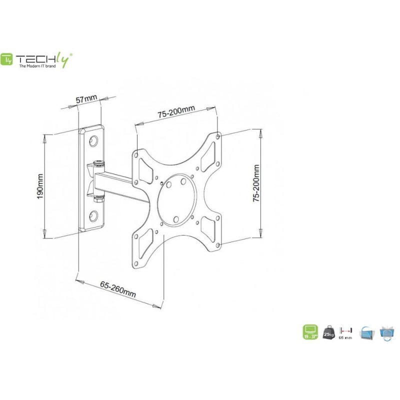 Uchwyt ścienny Techly 19"-37", 25kg obrotowy | PartsPC.pl
