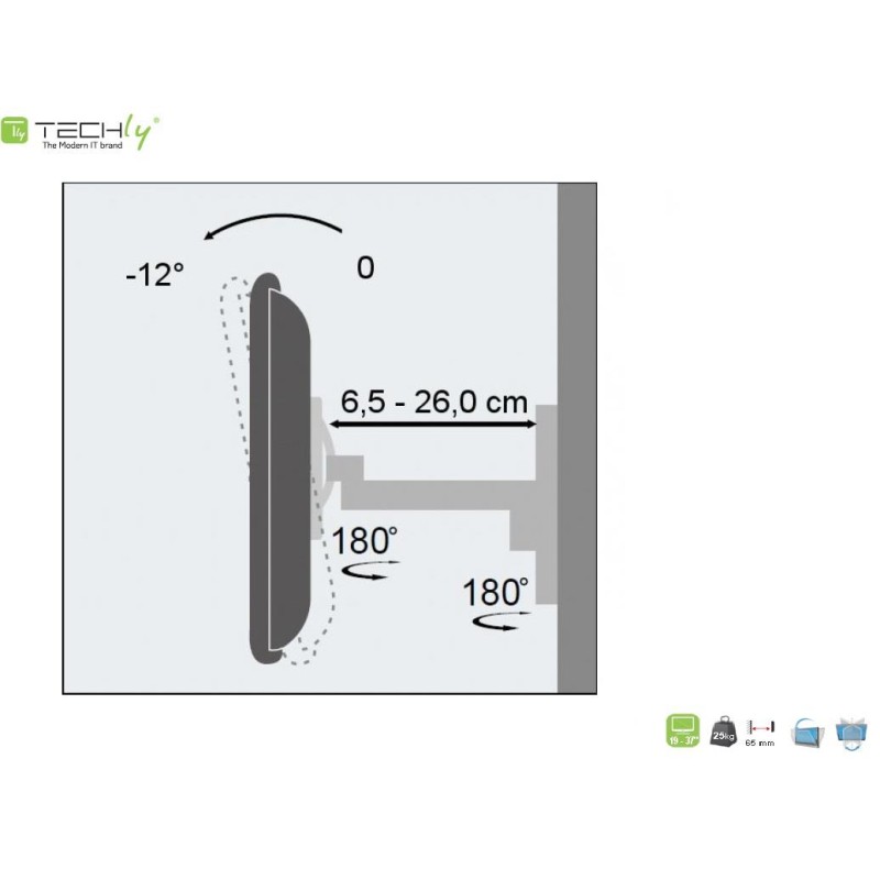 Uchwyt ścienny Techly 19"-37", 25kg obrotowy | PartsPC.pl