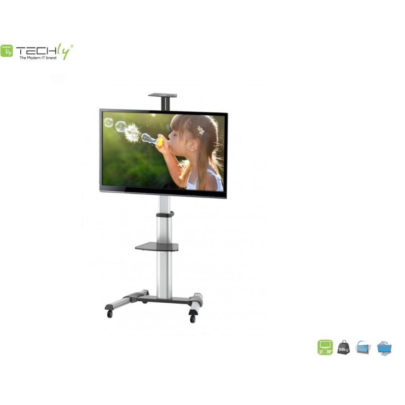 Stojak mobilny Techly 37"-70", 50kg regulowany, z półką