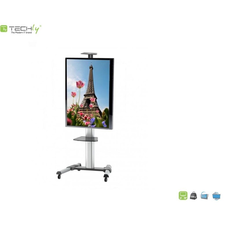 Stojak mobilny Techly 37"-70", 50kg regulowany, z półką