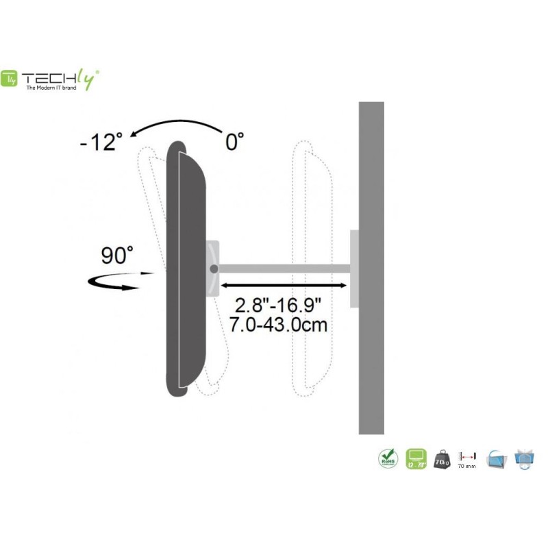 Uchwyt ścienny Techly 42"-70", 70kg obrotowy