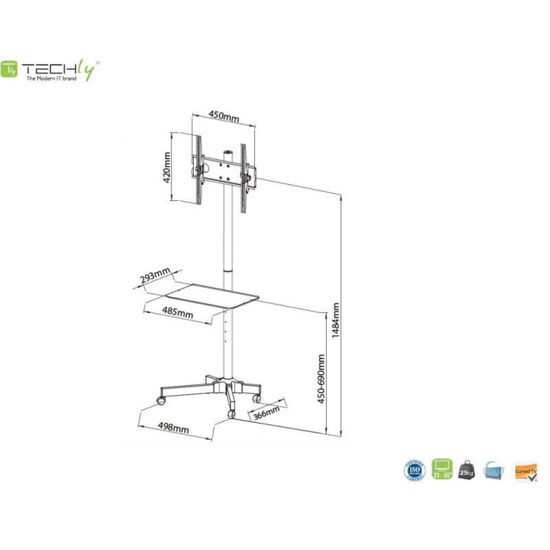 Stojak mobilny Techly 23"-55", 25kg regulowany