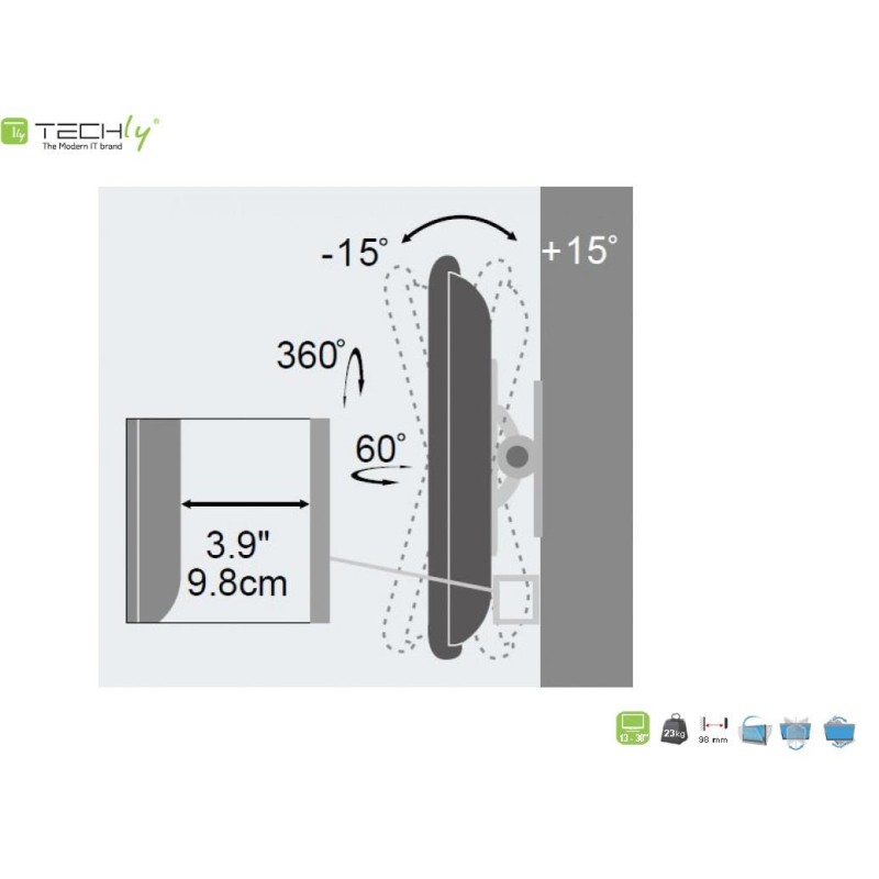 Uchwyt ścienny Techly 13"-30", 23kg regulowany | PartsPC.pl