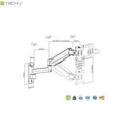 Uchwyt ścienny Techly 17"-32", 8kg Sprężyna Gazowa | PartsPC.pl