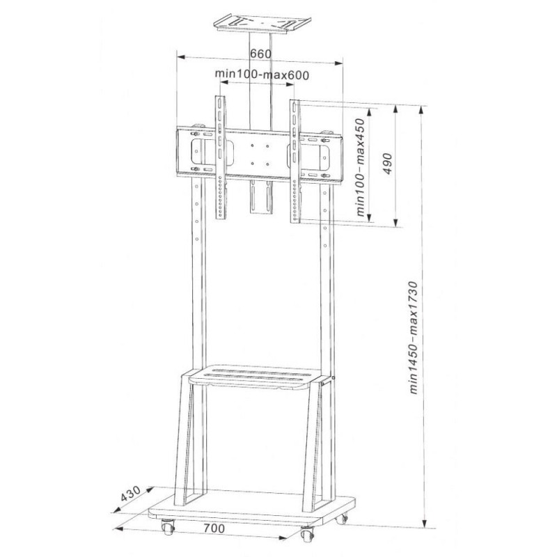 Stojak mobilny Techly 32"-70", 60kg, z półką