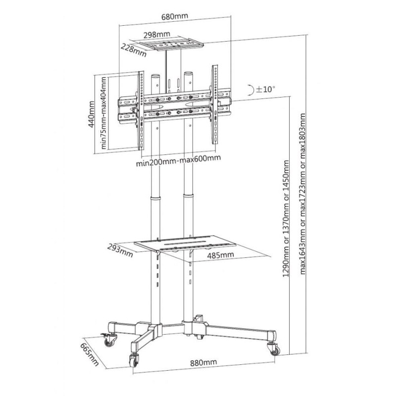 Stojak mobilny Techly 37"-70" 50kg, 2 półki