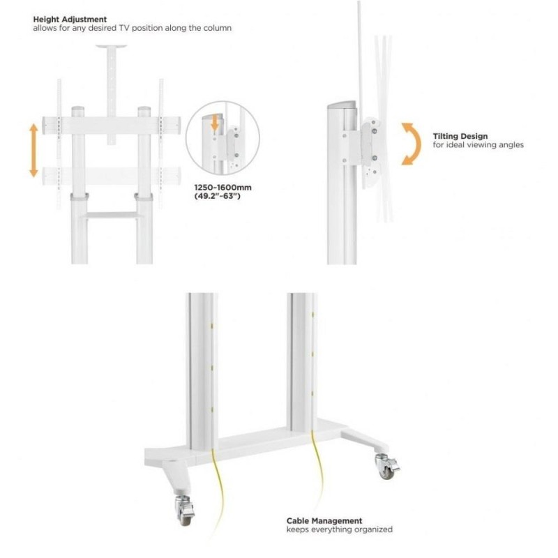 Stojak mobilny Techly 70"-120", 140kg z półką, biały | PartsPC.pl