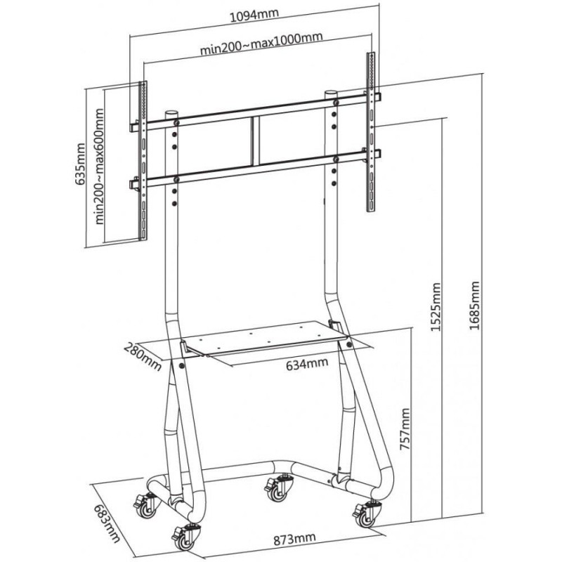 Stojak mobilny Techly 60"-105", 100kg Z półką | PartsPC.pl