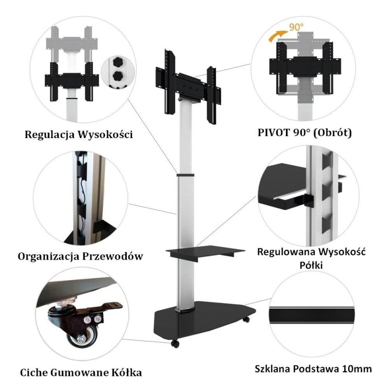 Stojak mobilny Techly 37"-70", 40kg regulowany | PartsPC.pl