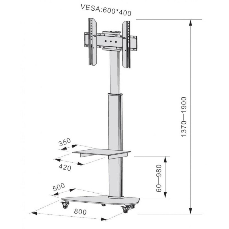 Stojak mobilny Techly 37"-70", 40kg regulowany | PartsPC.pl